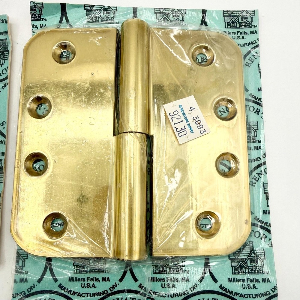 Set 3 Vintage Solid Brass Door Hinges, 4" x 1 3/4", NOS Renovator's Supply
